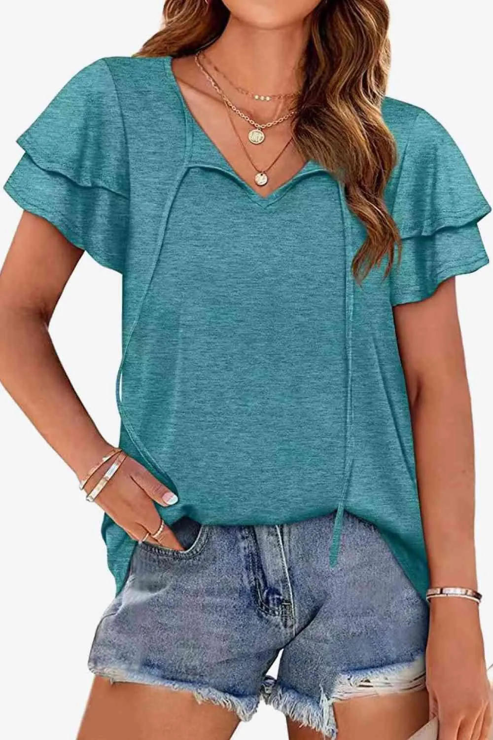 Stylish Everyday Layered Flutter Sleeve Blouse