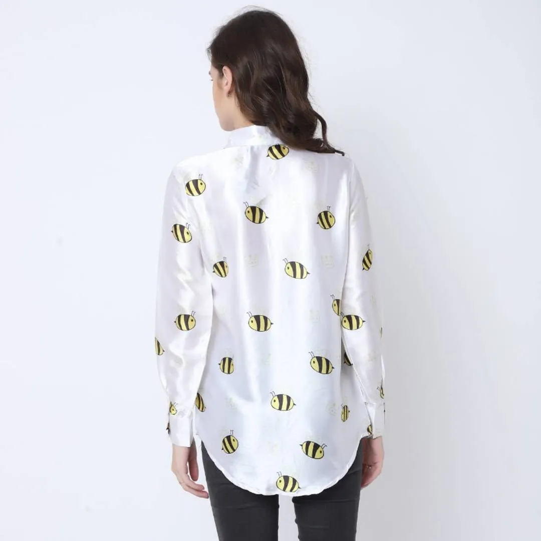 Stylish White Satin Printed Shirts For Women