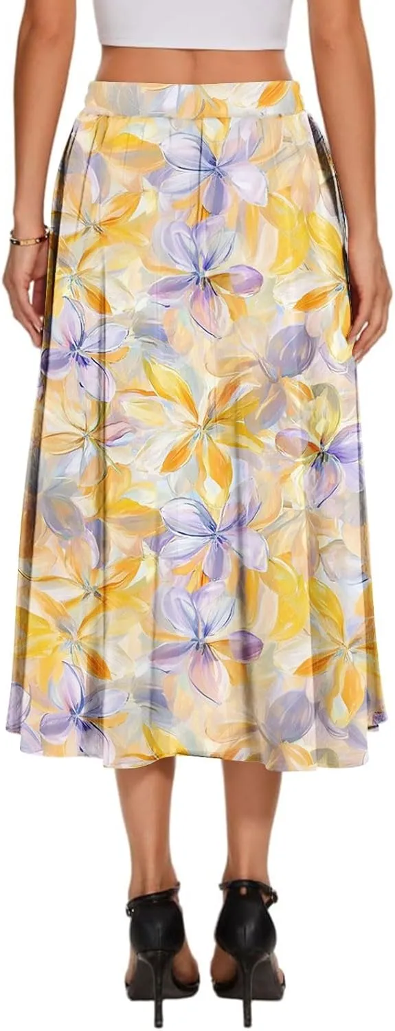 Summer Skirt for Women 2025 Elastic Waist Drawstring Floral Pattern A-Line Skirts with Pockets Elegant Skirt