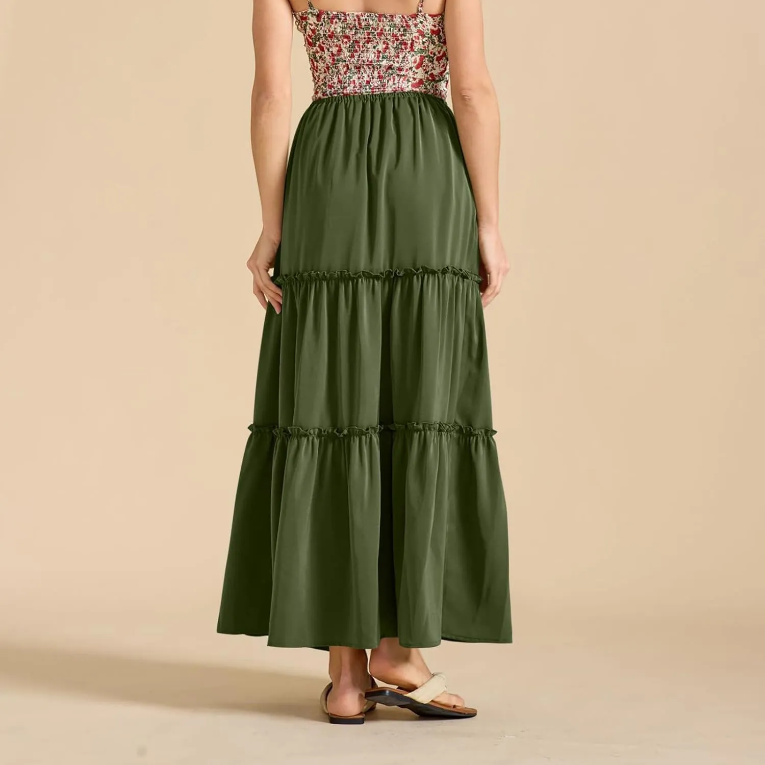 Summer Skirts for Women Elegant Smocked Layered Tiered Maxi Skirt Flowy High Waisted A Line Long Dress