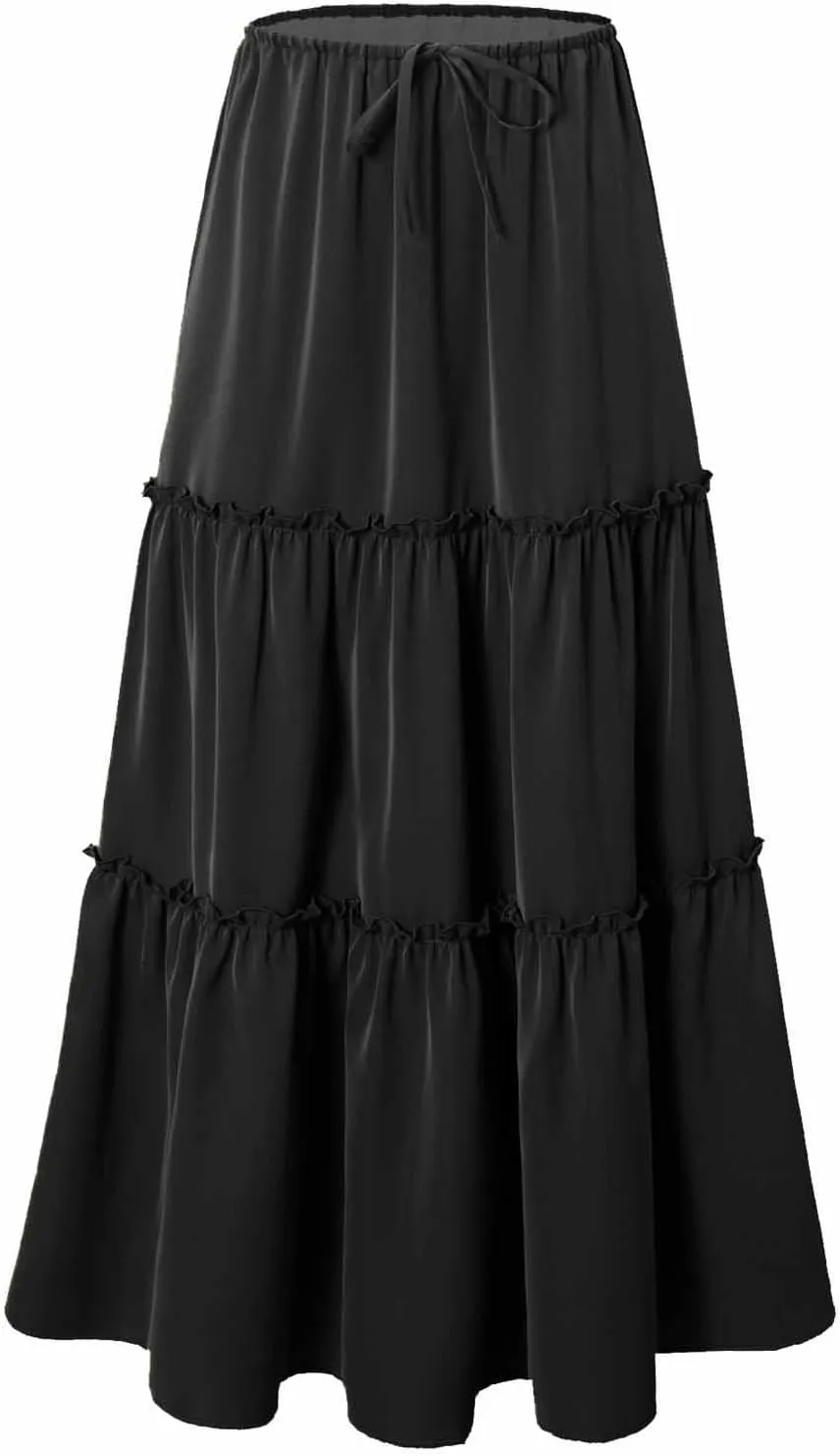 Summer Skirts for Women Elegant Smocked Layered Tiered Maxi Skirt Flowy High Waisted A Line Long Dress