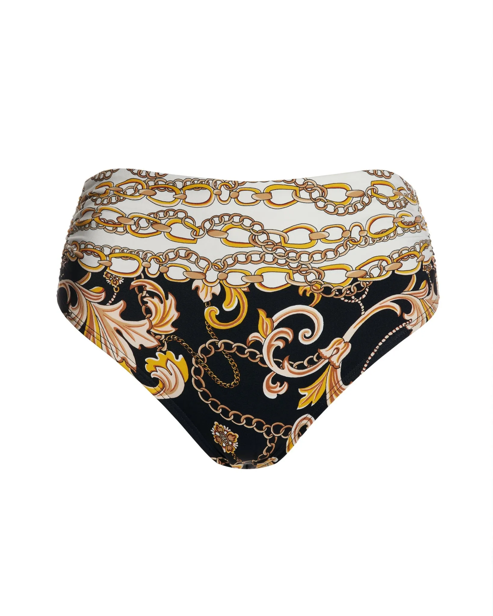 Swim Sense Filigree Status Print High Waist Bikini Bottom Black/Gold