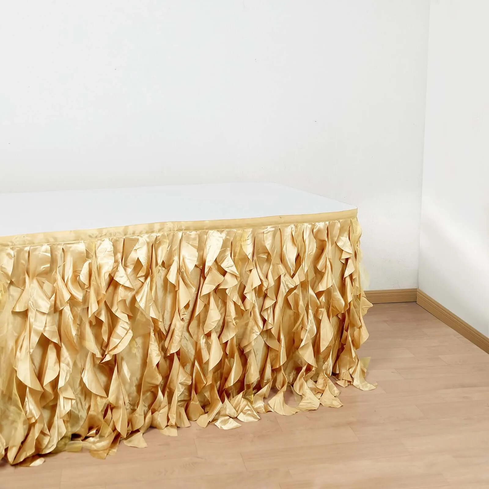 Taffeta Table Skirt 14ft Champagne - Curly Willow Table Cover