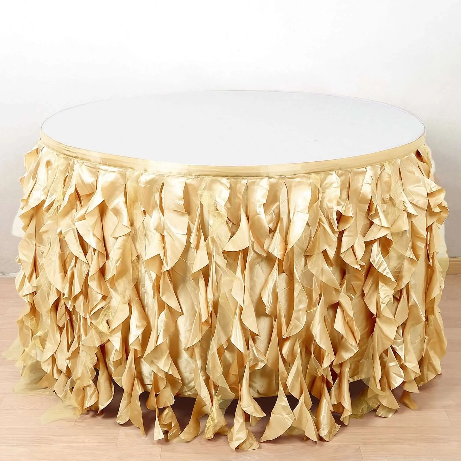 Taffeta Table Skirt 14ft Champagne - Curly Willow Table Cover