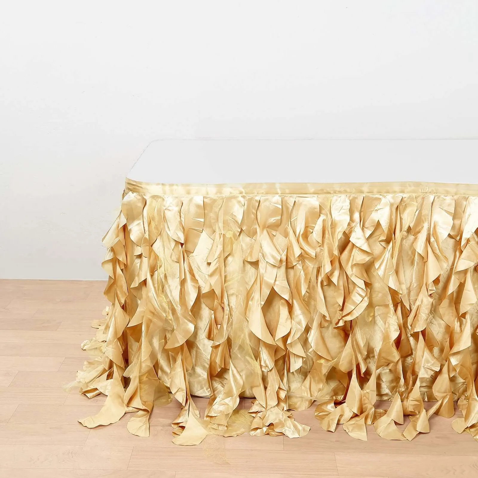 Taffeta Table Skirt 14ft Champagne - Curly Willow Table Cover