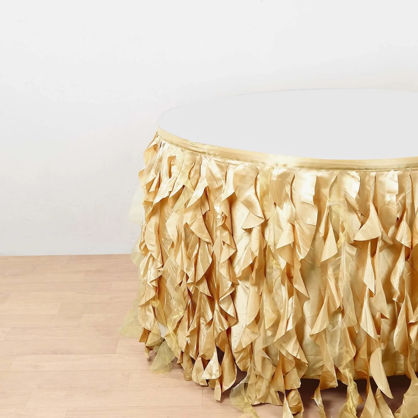 Taffeta Table Skirt 14ft Champagne - Curly Willow Table Cover