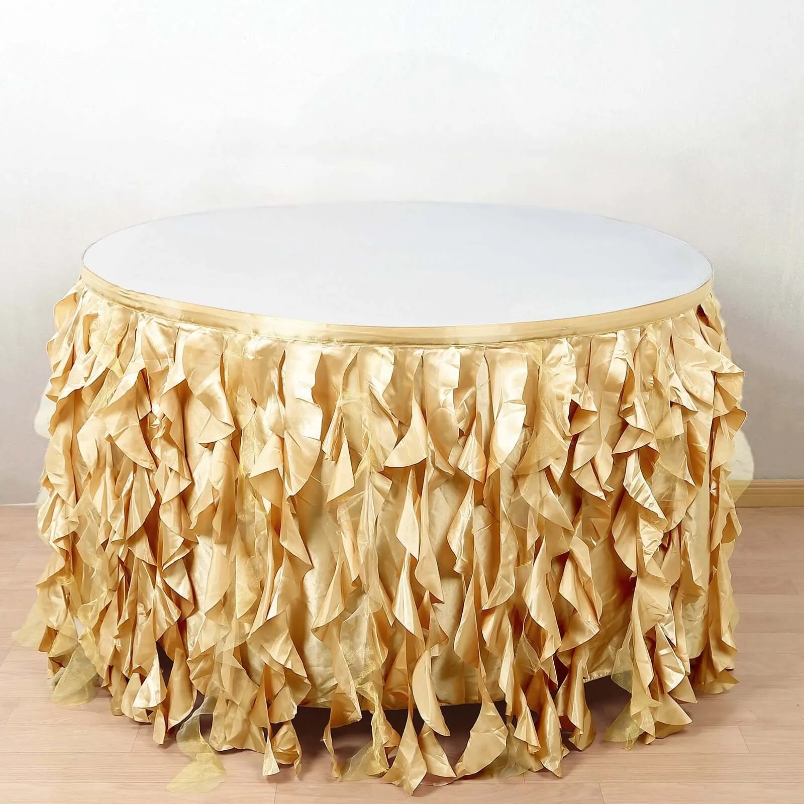 Taffeta Table Skirt 14ft Champagne - Curly Willow Table Cover