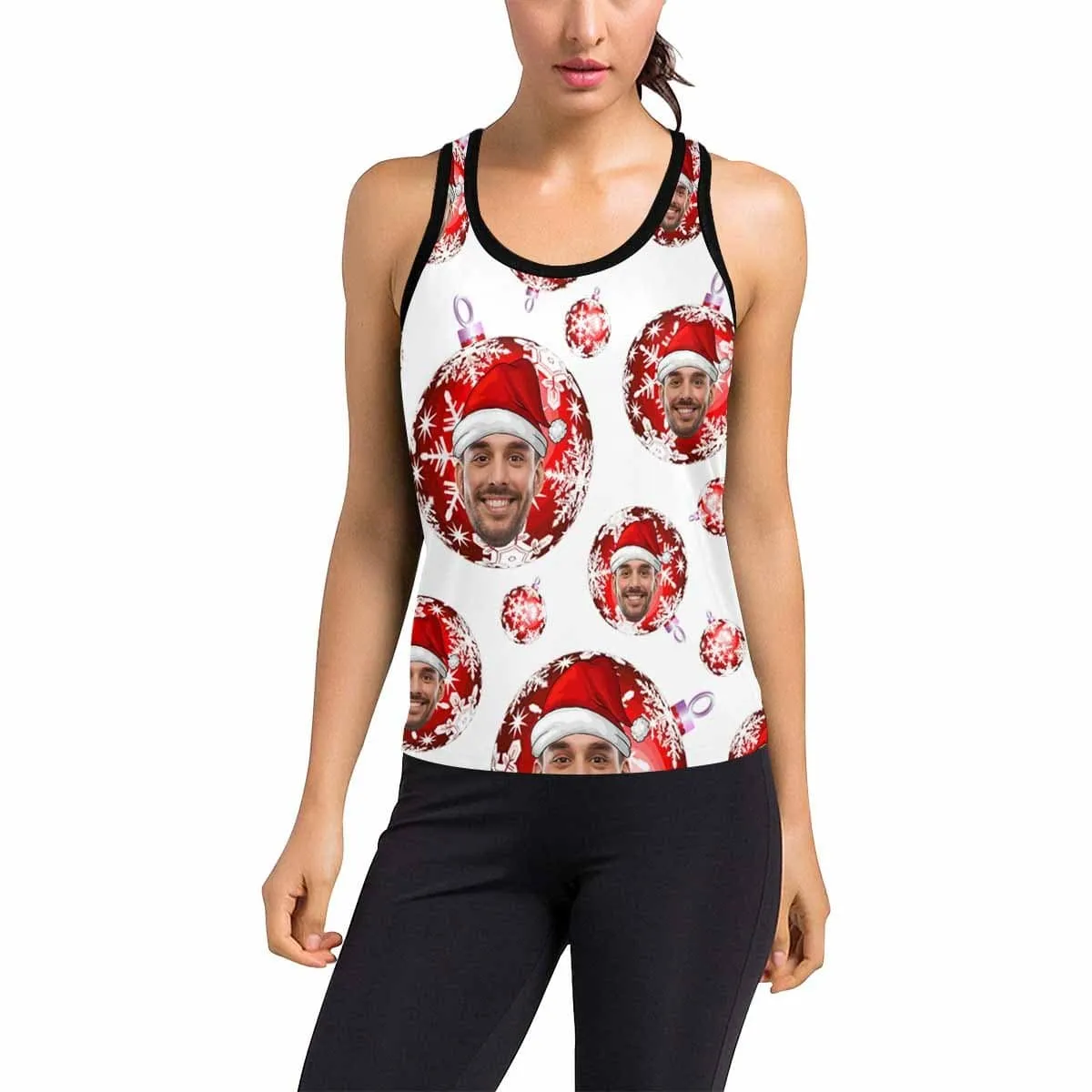 Tank Top with Face Christmas Light Women's Racerback Yoga Tank Tops for Her