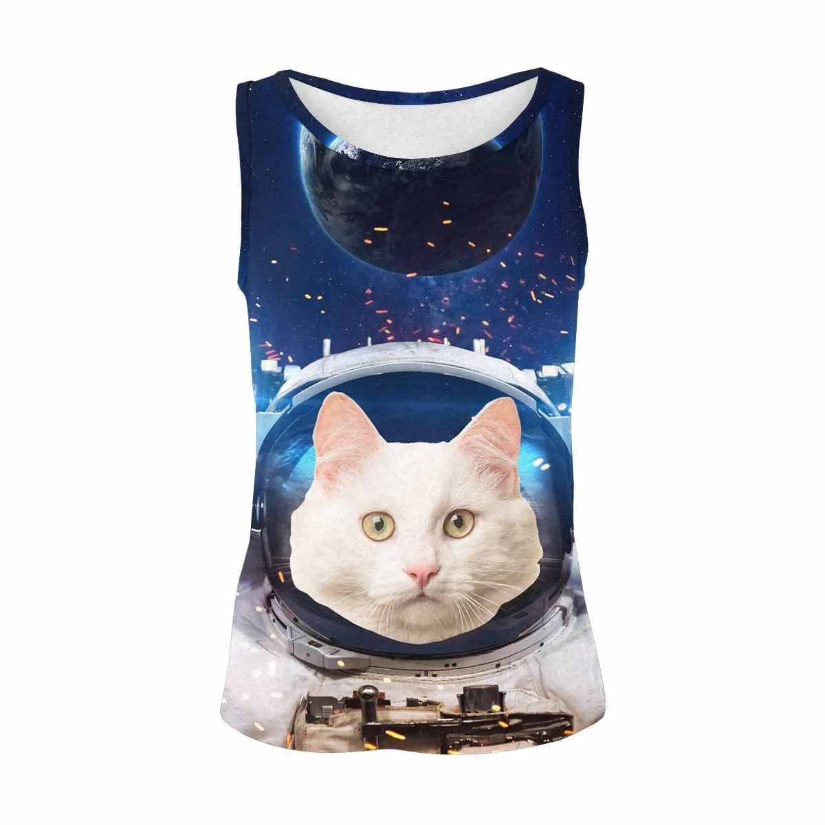 Tank Tops with Cat Photo Spaceman Women's All Over Print Tank Top with Custom Face for Her