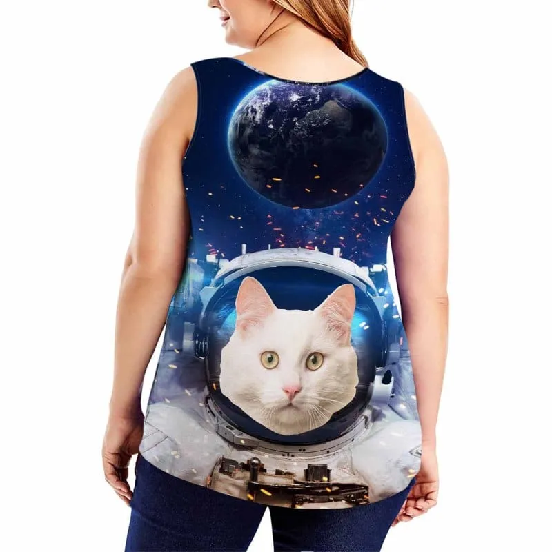 Tank Tops with Cat Photo Spaceman Women's All Over Print Tank Top with Custom Face for Her