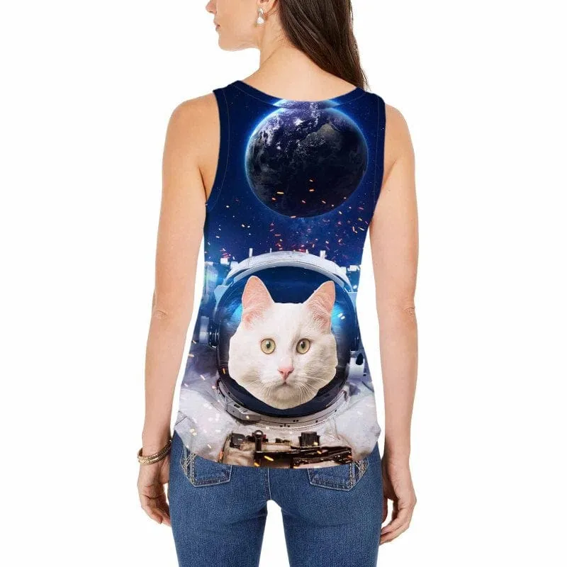 Tank Tops with Cat Photo Spaceman Women's All Over Print Tank Top with Custom Face for Her