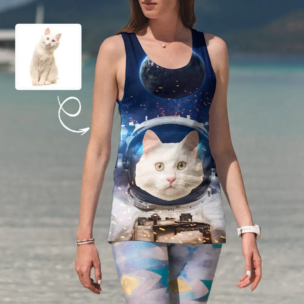 Tank Tops with Cat Photo Spaceman Women's All Over Print Tank Top with Custom Face for Her