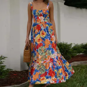 Temperament Print High-waisted Sexy Cami Dress