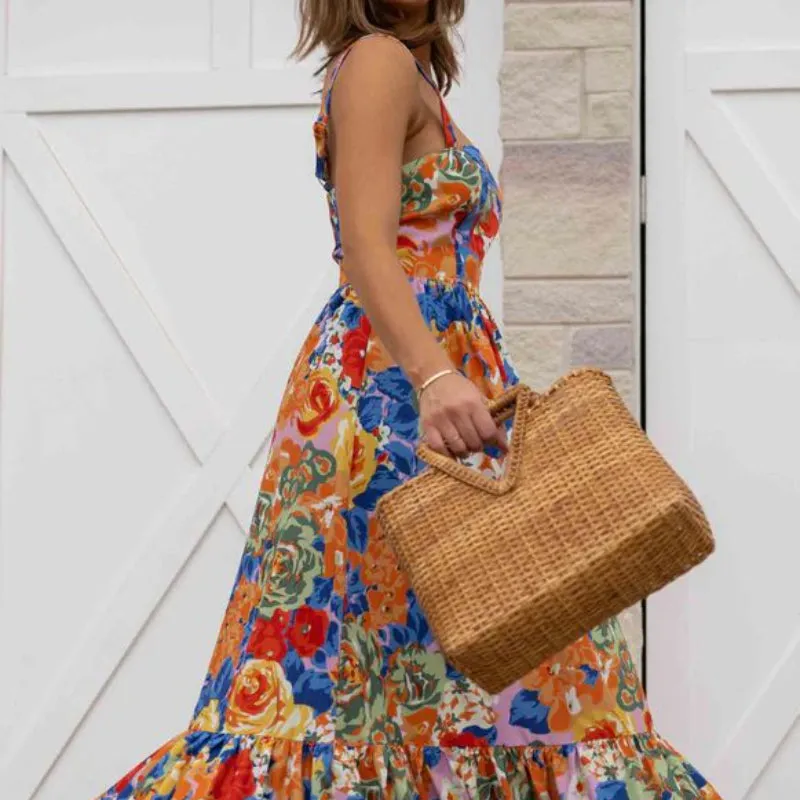 Temperament Print High-waisted Sexy Cami Dress