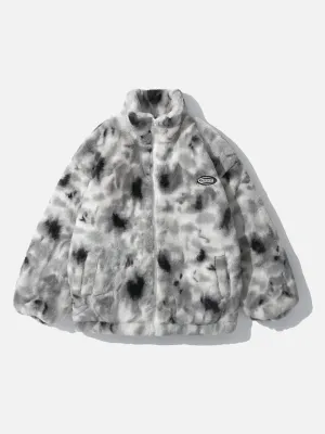 Tie-Dye Sherpa Stand Collar Coat