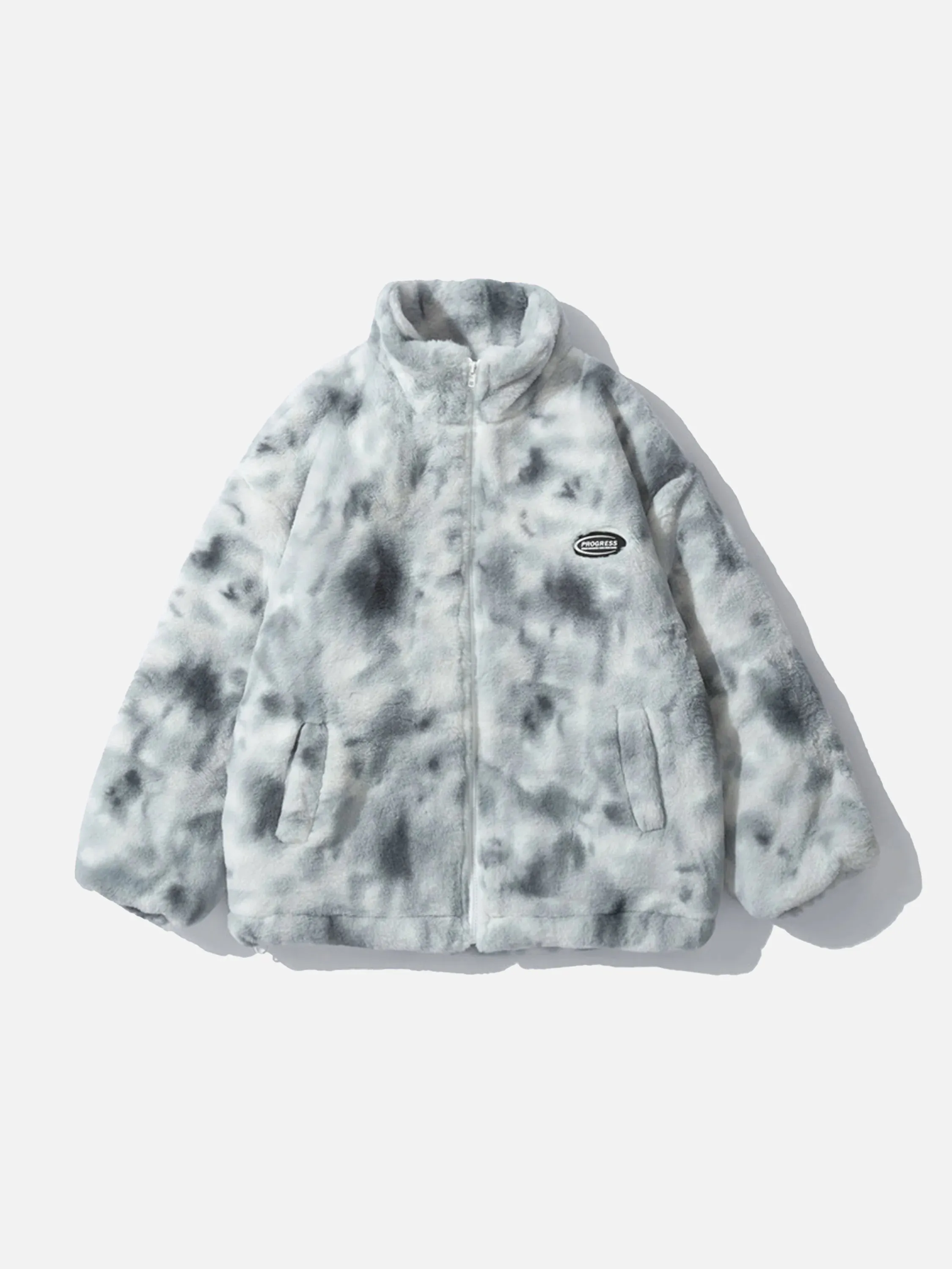 Tie-Dye Sherpa Stand Collar Coat