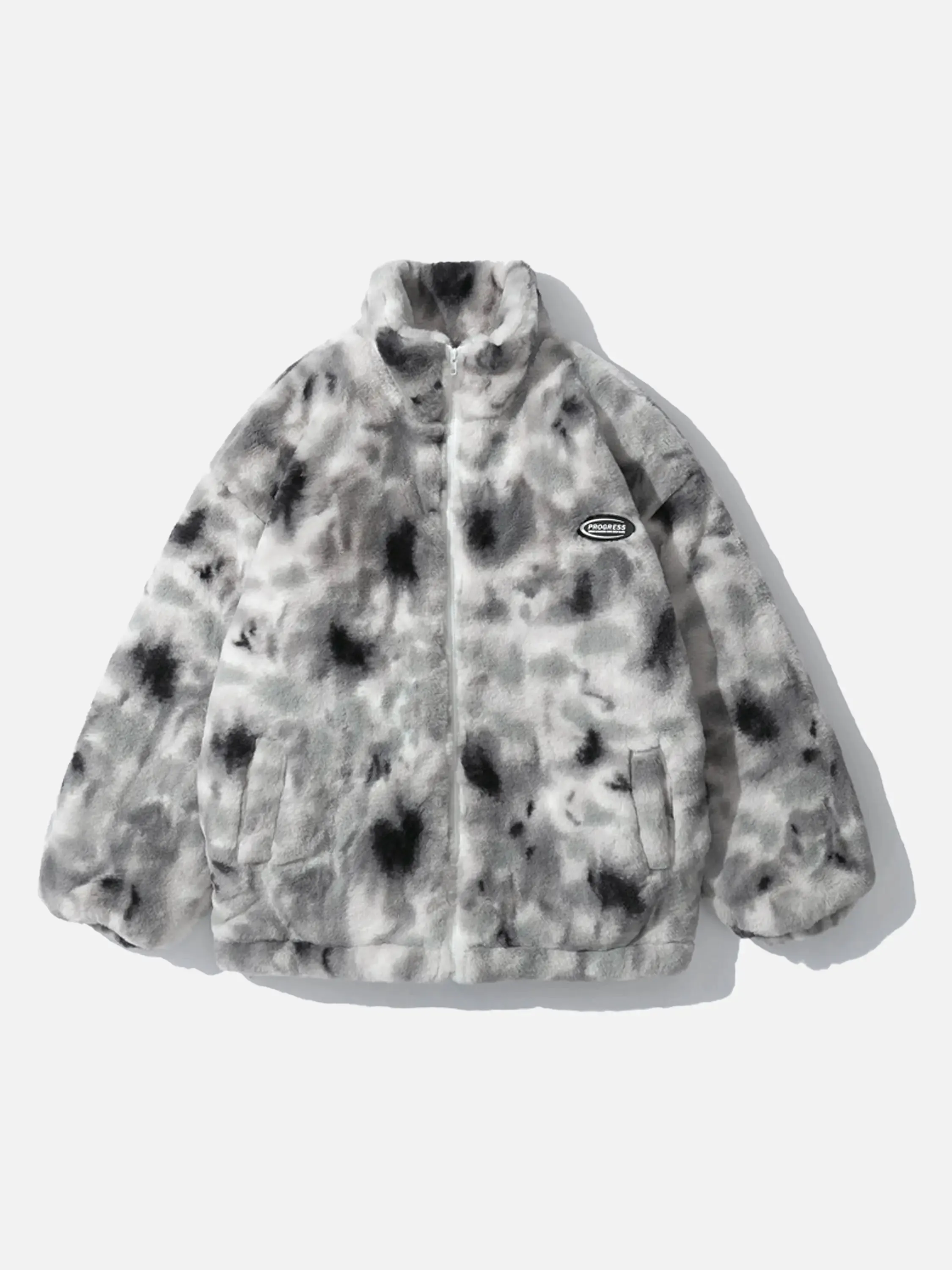 Tie-Dye Sherpa Stand Collar Coat