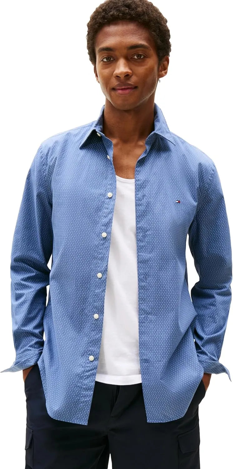 Tommy Hilfiger Long Sleeve Poplin Regular Fit, Men's Button Down Shirts, Also Available in Big and Tall