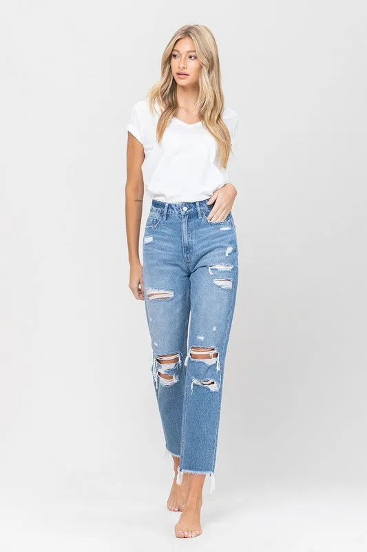 Vervet by Flying Monkey Distressed Raw Hem Mom Jeans