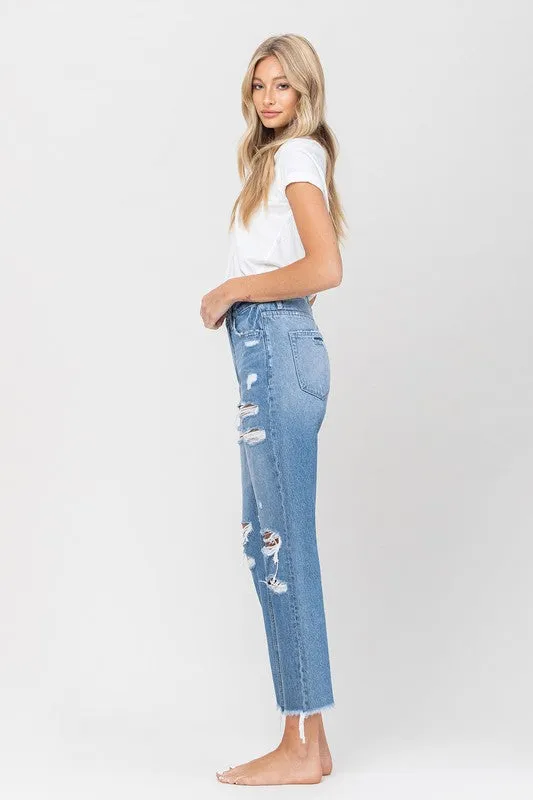 Vervet by Flying Monkey Distressed Raw Hem Mom Jeans