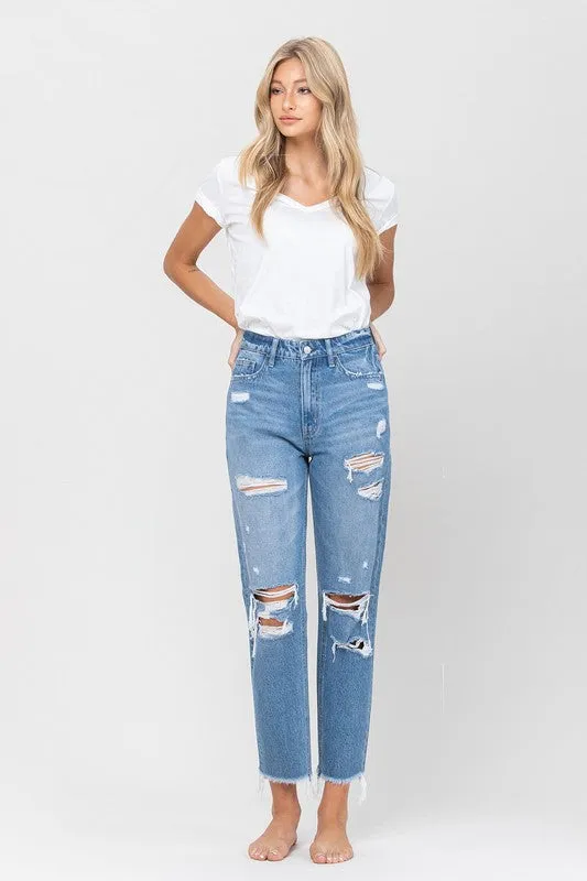 Vervet by Flying Monkey Distressed Raw Hem Mom Jeans