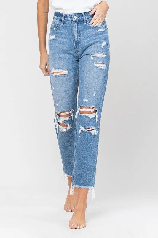 Vervet by Flying Monkey Distressed Raw Hem Mom Jeans