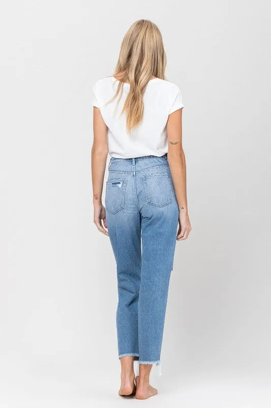 Vervet by Flying Monkey Distressed Raw Hem Mom Jeans