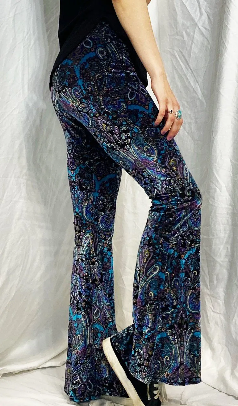 Warrior Within - Purple Paisley Burnout Velvet Slim Bell Bottoms