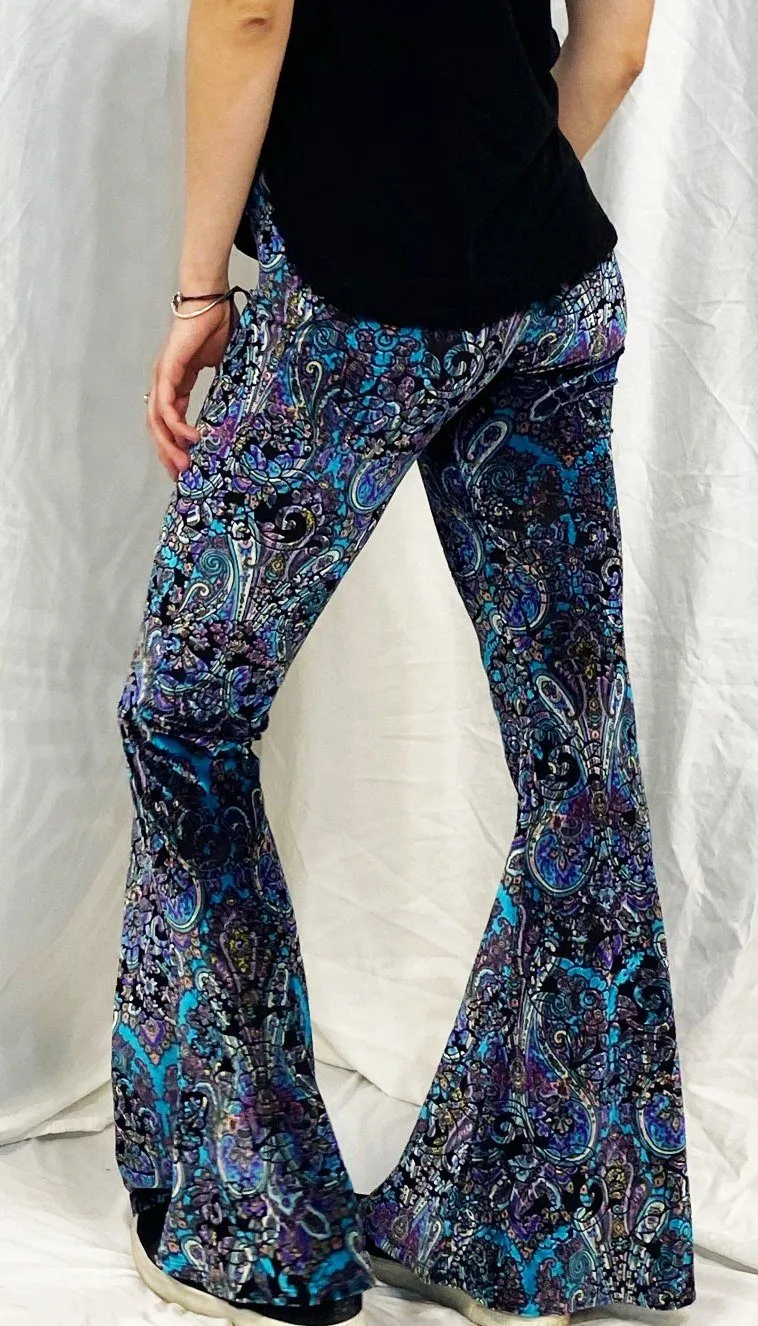 Warrior Within - Purple Paisley Burnout Velvet Slim Bell Bottoms