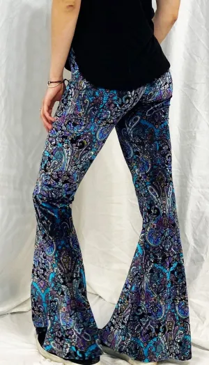 Warrior Within - Purple Paisley Burnout Velvet Slim Bell Bottoms