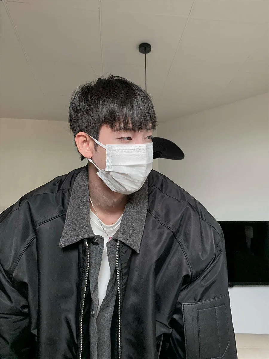 Winter High-grade Denim Stitching Fake Two-piece Pilot Jacket