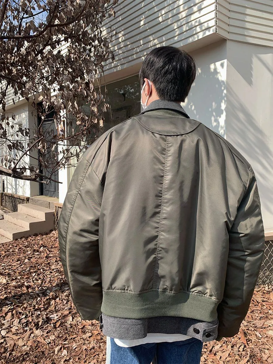 Winter High-grade Denim Stitching Fake Two-piece Pilot Jacket