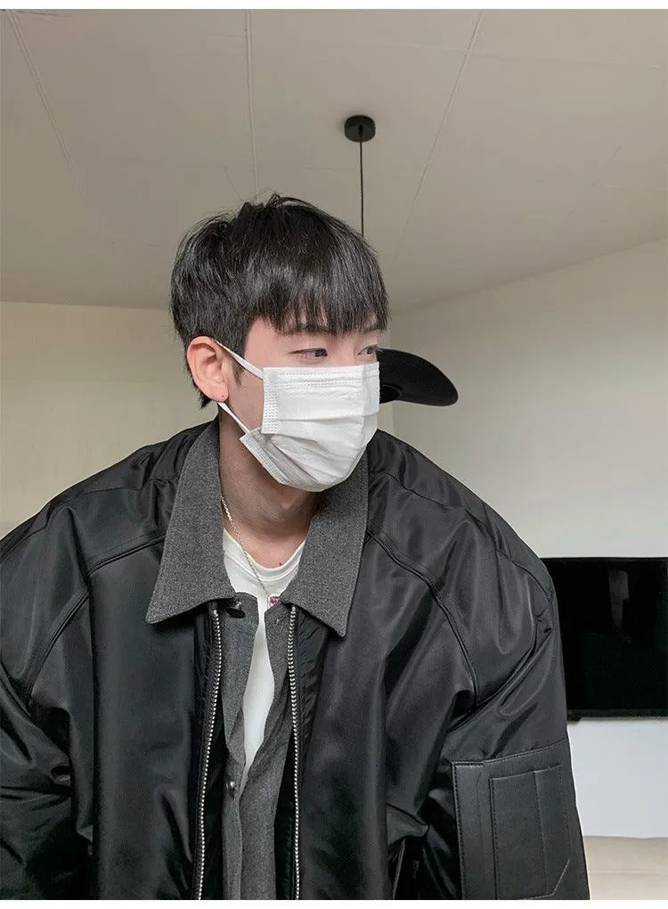 Winter High-grade Denim Stitching Fake Two-piece Pilot Jacket