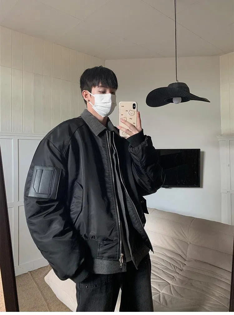 Winter High-grade Denim Stitching Fake Two-piece Pilot Jacket