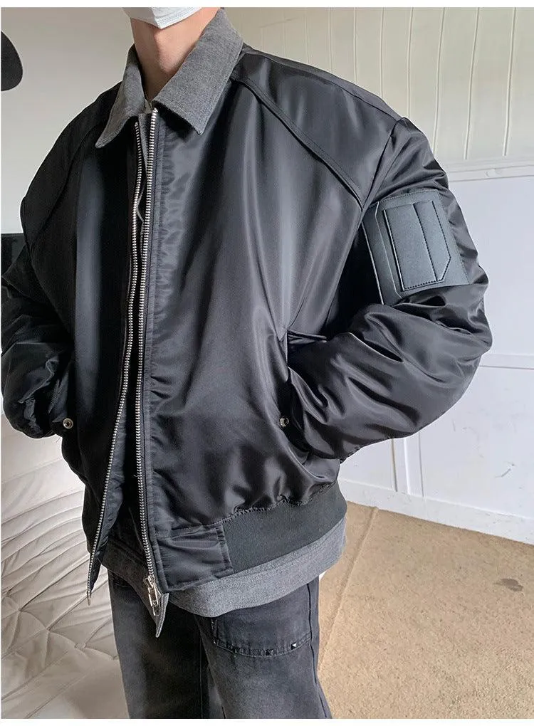 Winter High-grade Denim Stitching Fake Two-piece Pilot Jacket