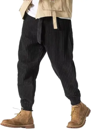 Winter Japanese Men Corduroy Harem Pants Oversized Black1 L