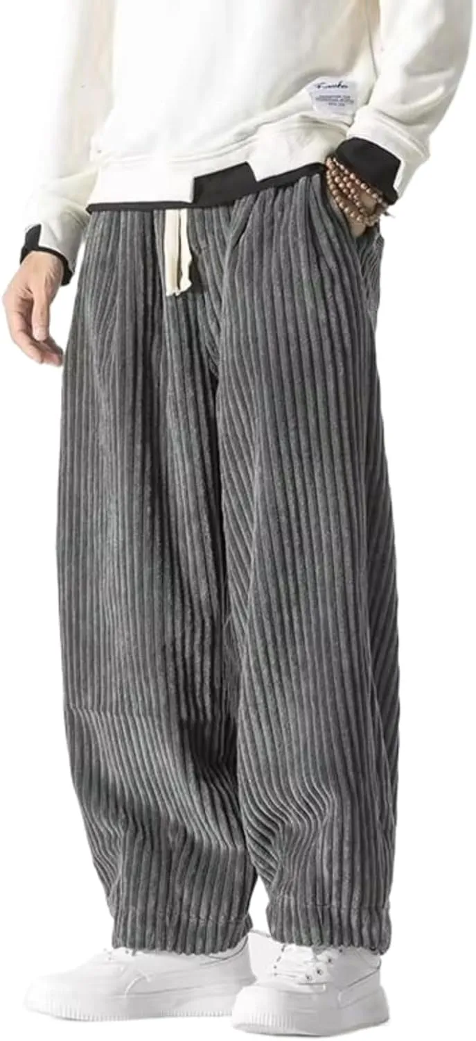 Winter Japanese Men Corduroy Harem Pants Oversized Gray S