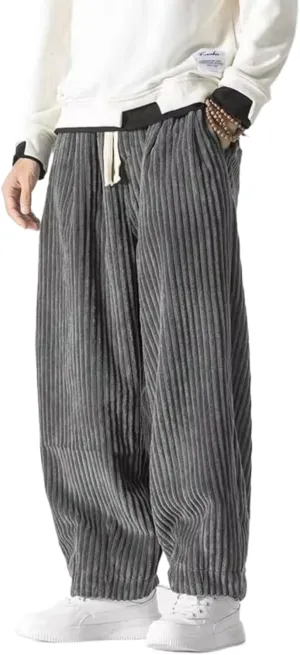 Winter Japanese Men Corduroy Harem Pants Oversized Gray S