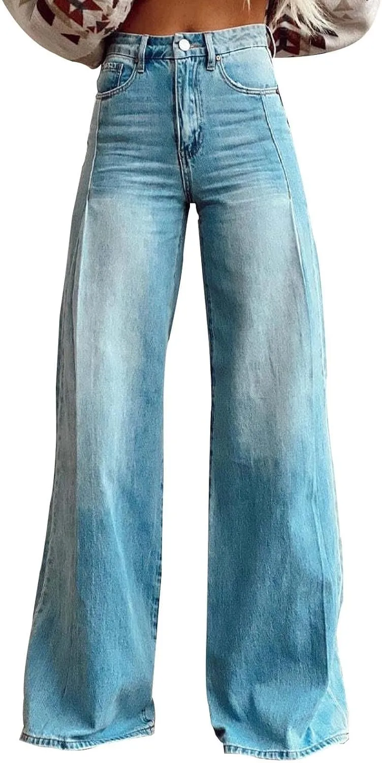 Woman's Wide Leg Jeans 2025 Summer Fashion High Waisted Flare Dark Wash Baggy Denim Pants Y2k Streetwear