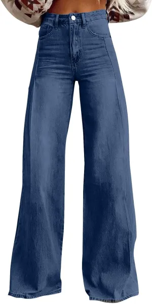 Woman's Wide Leg Jeans 2025 Summer Fashion High Waisted Flare Dark Wash Baggy Denim Pants Y2k Streetwear