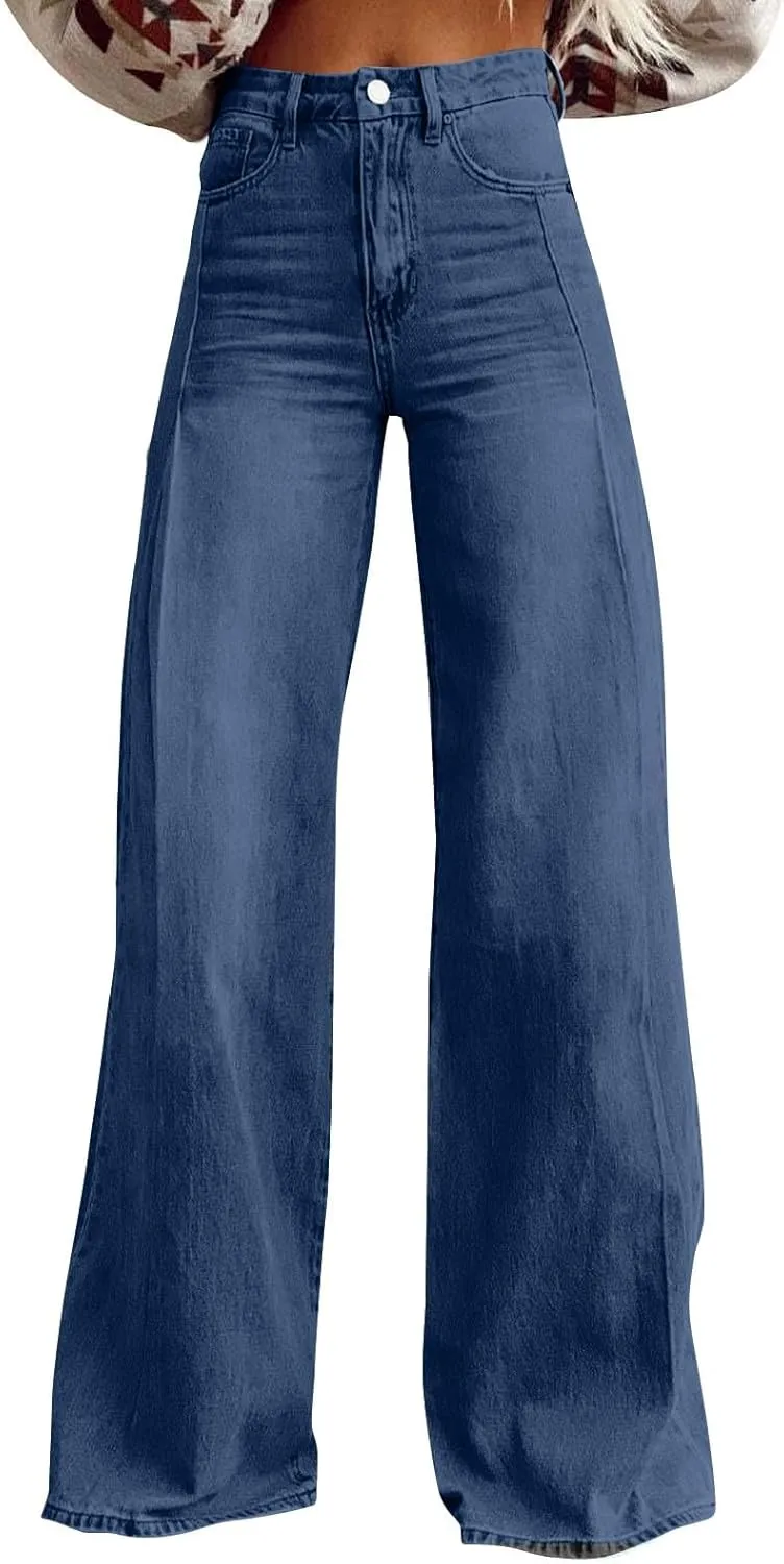Woman's Wide Leg Jeans 2025 Summer Fashion High Waisted Flare Dark Wash Baggy Denim Pants Y2k Streetwear