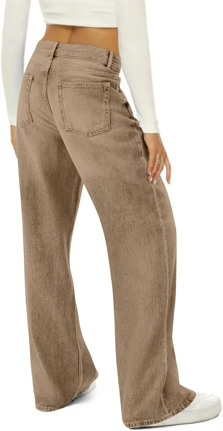 Woman's Wide Leg Jeans 2025 Summer Fashion High Waisted Flare Dark Wash Baggy Denim Pants Y2k Streetwear