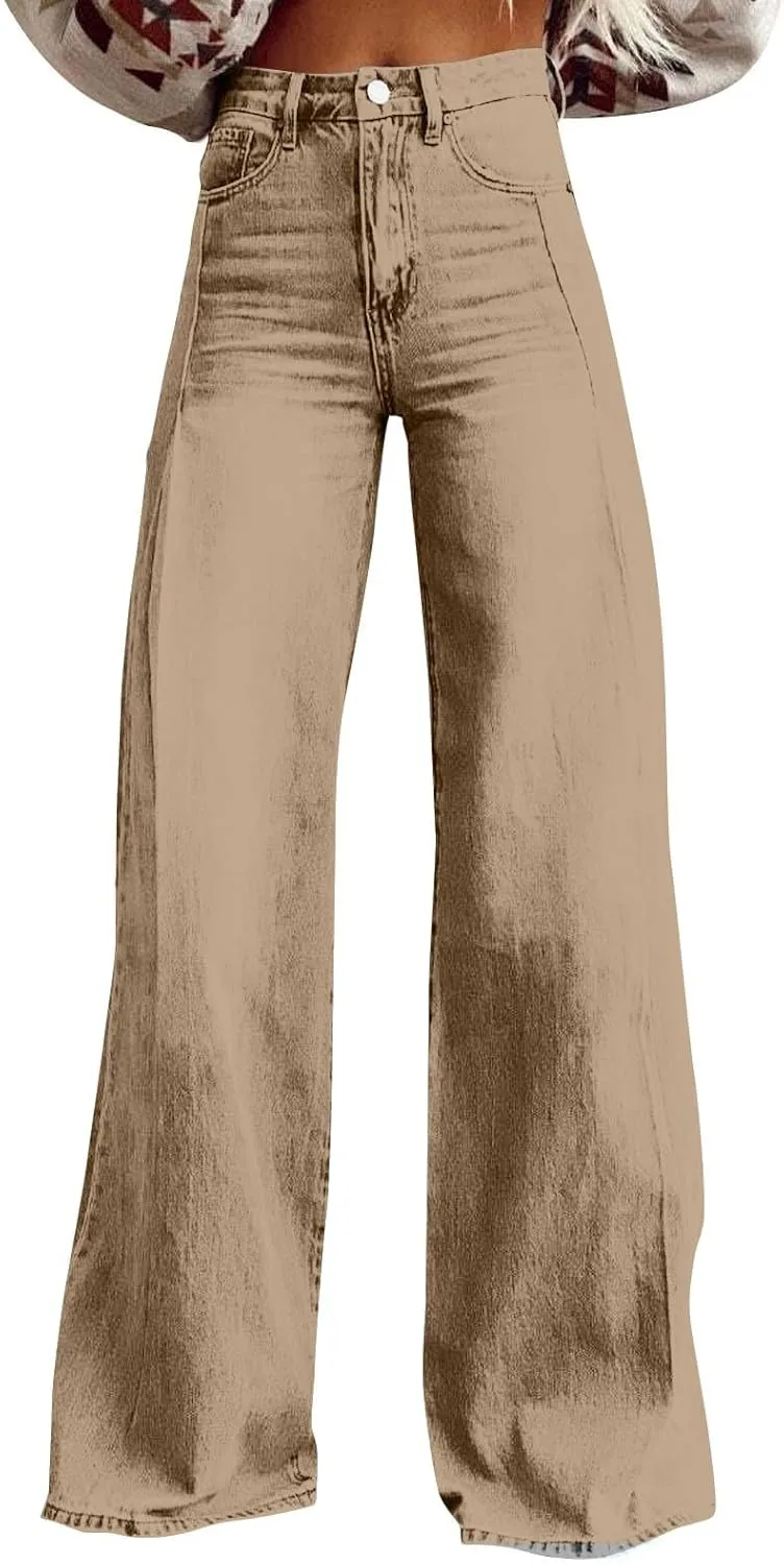 Woman's Wide Leg Jeans 2025 Summer Fashion High Waisted Flare Dark Wash Baggy Denim Pants Y2k Streetwear