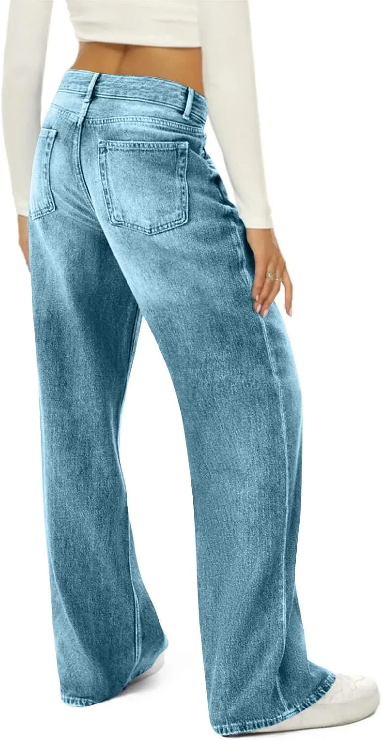 Woman's Wide Leg Jeans 2025 Summer Fashion High Waisted Flare Dark Wash Baggy Denim Pants Y2k Streetwear