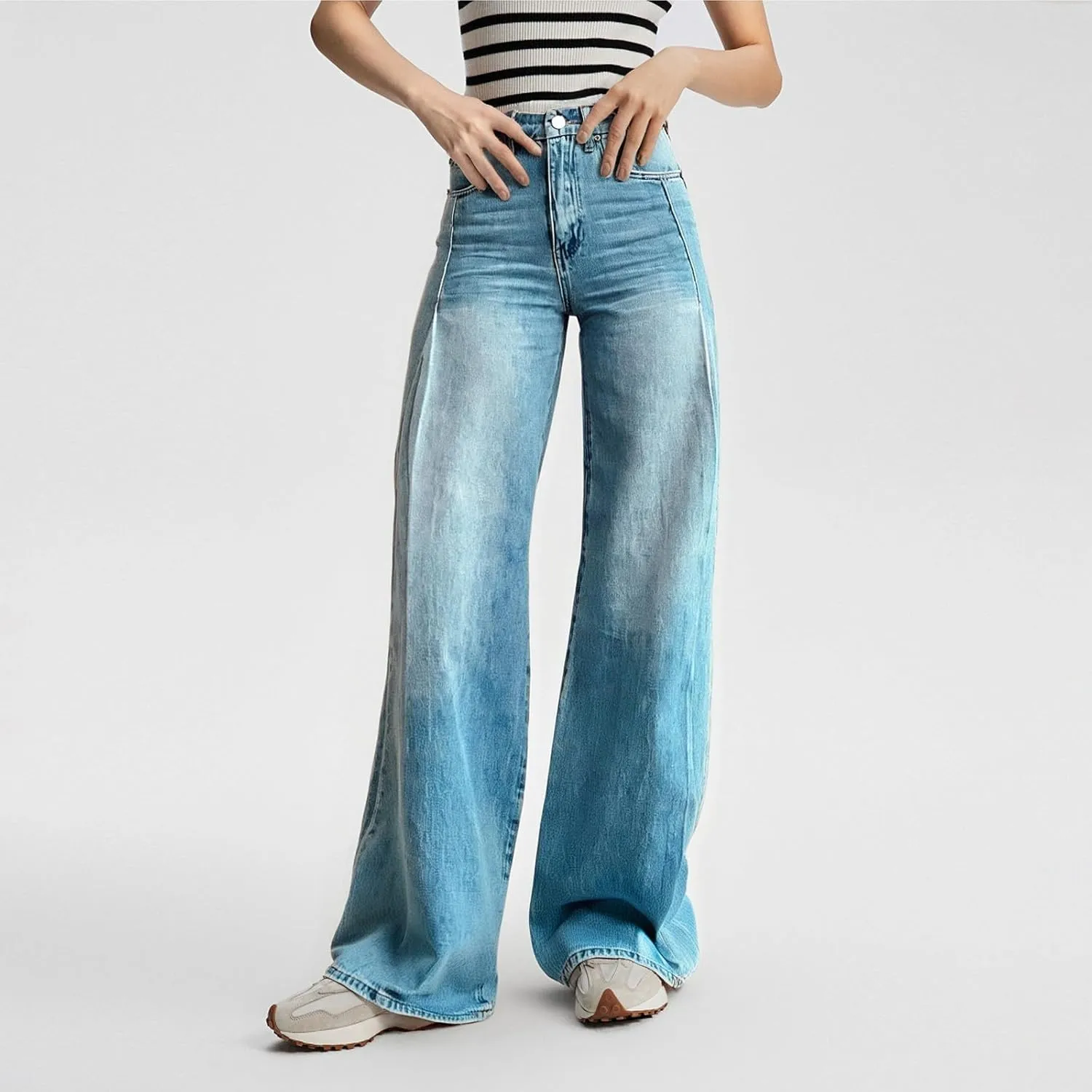 Woman's Wide Leg Jeans 2025 Summer Fashion High Waisted Flare Dark Wash Baggy Denim Pants Y2k Streetwear