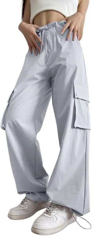 Women Comfy Bootcut Straight Casual Pants Parachute High Waist Cozy High Rise Running Active Harem Sweatpants Lace Up