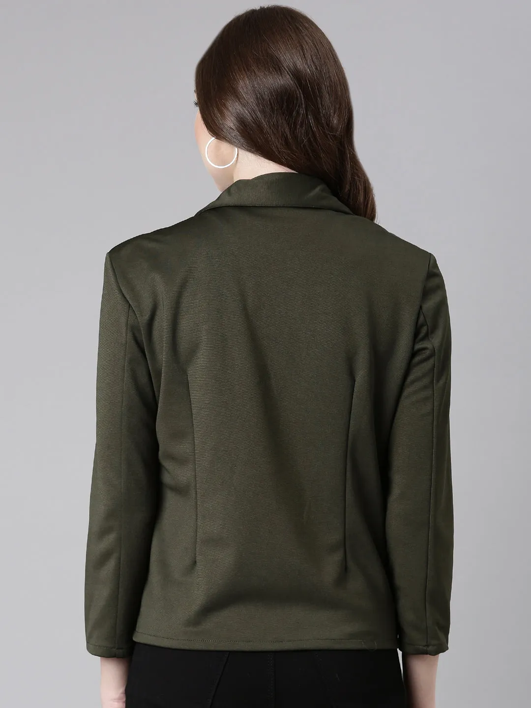 Women Olive Single Breasted Formal Blazer