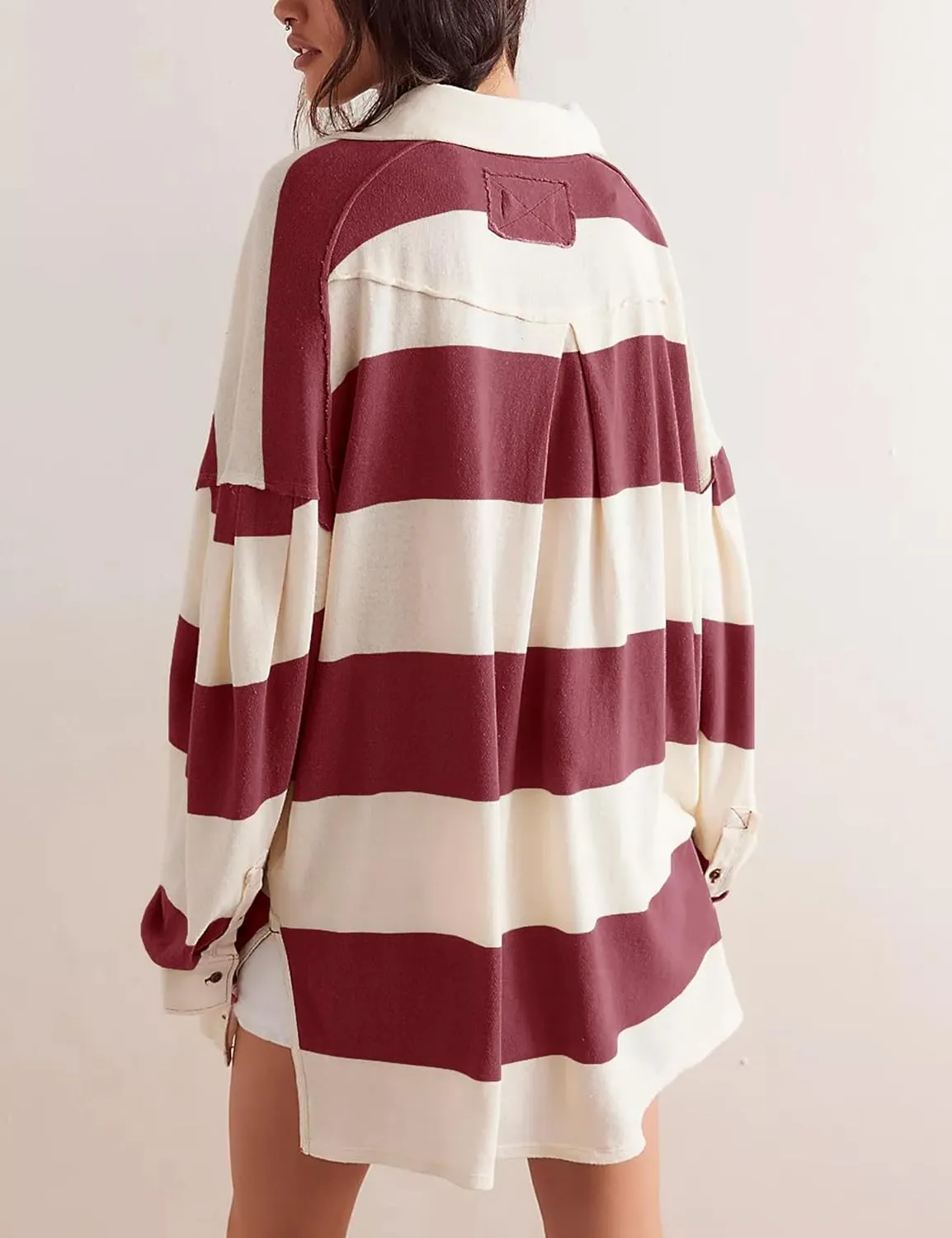 Women Striped Oversized Sweatshirt Long Sleeve Button Shirt Fall Fashion Hoodies Pullover Tops