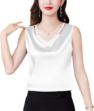 Women Tank Top Spring Summer Hollow Out Camisole V Neck Casual Sleeveless Vest