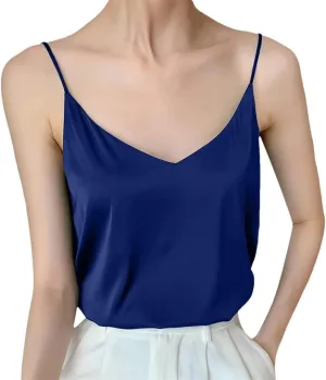 Women's Camisole V Neck Satin Tank Top Sleeveless Sexy Spaghetti Strap Silk Vest